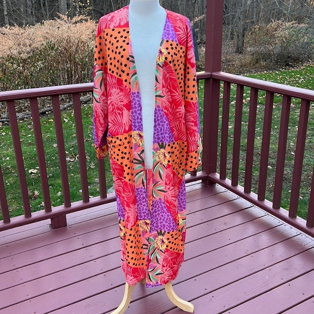 New! Steve Madden OS tropical patchwork maxi kimono.